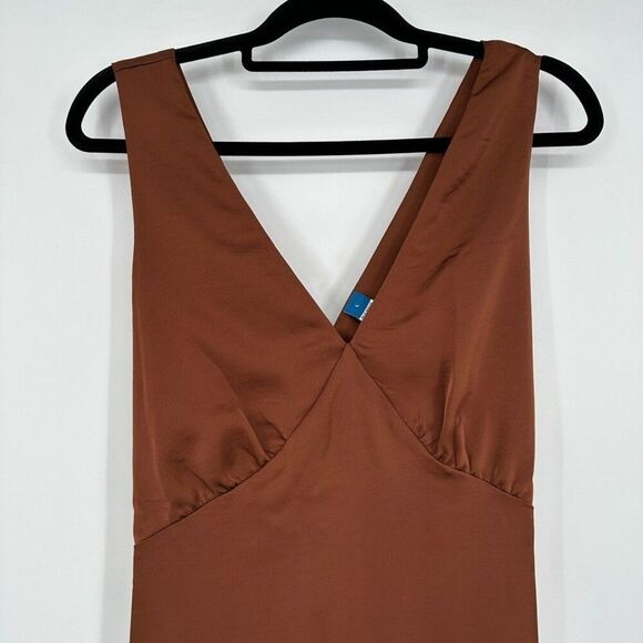 Old Navy Womens Satin Maxi Slip Dress Size L Brown Y2K Wedding Bridal Party Hoco - Picture 5 of 8